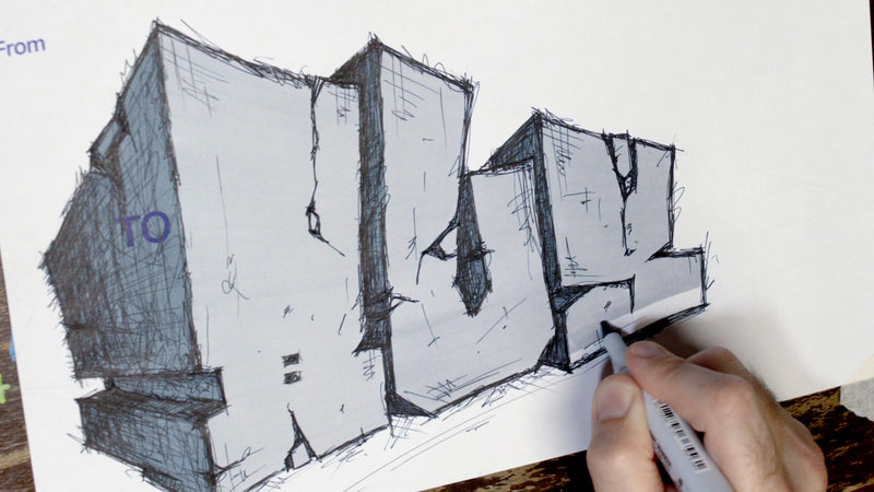 How to draw graffiti block letters with 2 point perspective.